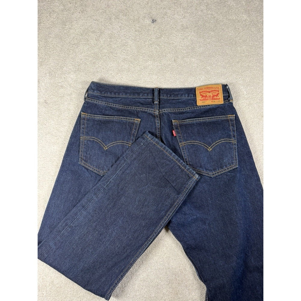 Levis 505 Jeans Mens 36x30 Blue Straight Leg Dark Wash Denim Pants Red Tab Dad